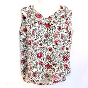 LOFT Women's  Floral Print Sleeveless V-Neck Top Sz M